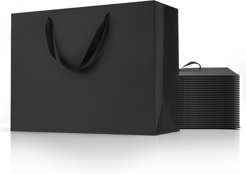 MOXARYSU Black Gift Bags With Handles: 16x6x12 Inch 24pcs Extra Large Black Paper Bags Bulk For Party Shopping Birthday Wedding (XL-24pcs) - Image 1
